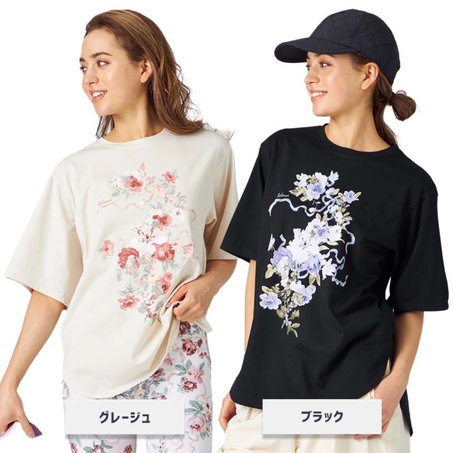 チャコット】ホリデーフラワープリントオーバーTシャツ トップス