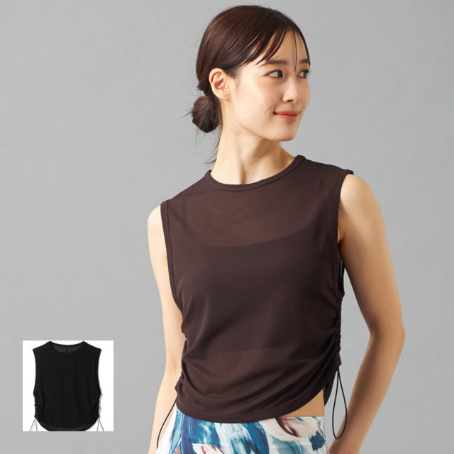 【チャコット】シアーリブノースリーブTシャツ